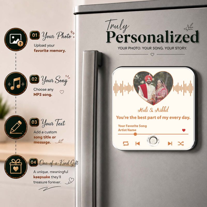 Wedding Gift for Couples Personalized Musical Fridge Magnet with Photo & Song Gift for Bride and Groom Memory Gift for Husband Wife